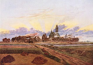 <i>Neubrandenburg Burning</i> Painting by Caspar David Friedrich
