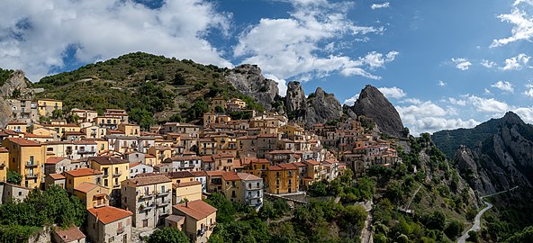 Castelmezzano seen from the Terrazza Panoramica, Castelmezzano, Italy