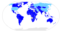 States parties to the Chemical Weapons Convention in 2015. Light colored territories are those states parties that have declared stockpiles of chemical weapons and/or have known production facilities for chemical weapons. Chemical Weapons Convention 2007.svg
