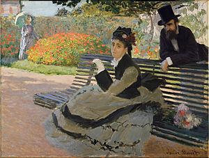 Camille Monet on a Garden Bench (The Bank) (Claude Monet)