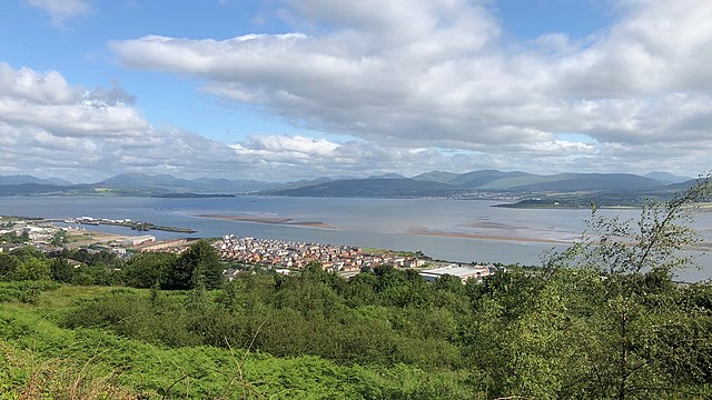 River Clyde navigable channel and sandbanks leading to the Tail of the Bank, seen from above redevelopments on the Lithgows shipyard site, and Greenoc