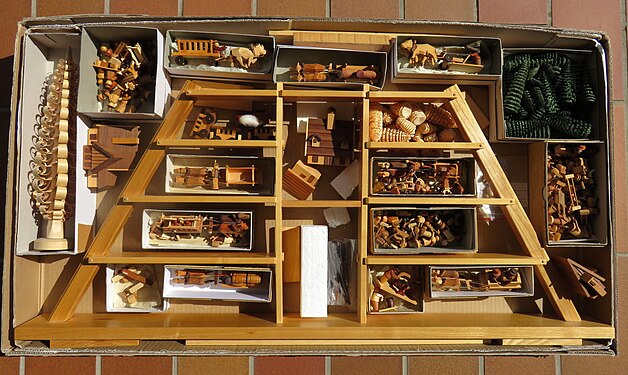 Storage carton with wooden miniatures "Village life"