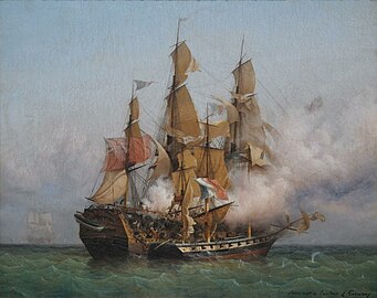 Zdobycie statku „Kent” przez „Confiance” pod dowództwem Surcoufa w 1800 r. – obraz Ambroise'a Louisa Garneraya