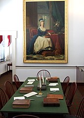 Table with chairs with picture in background.