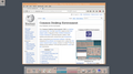 Debian 8 Jesse rodando CDE com artigo da Wikipédia aberto no navegador Iceweasel.