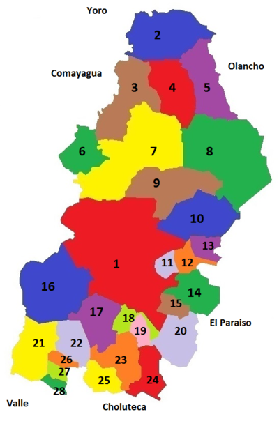 Mapa administrativo de Francisco Morazan