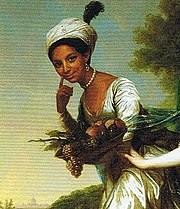 detail schilderij: jong zwart meisje ziet er ondeugend uit