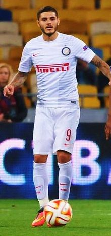 Argentine striker Mauro Icardi scored five hat-tricks, the first one being in 2013. Dnepr-Inter (2).jpg