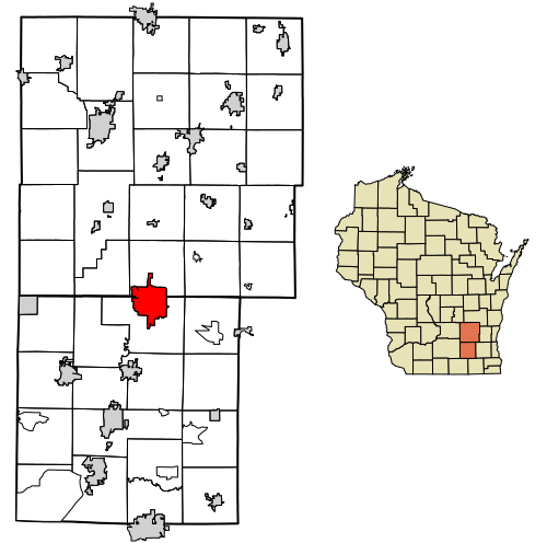 Dodge County Wisconsin Incorporated and Unincorporated areas Watertown Highlighted.svg