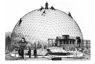 The precursor dome under construction on the roof of the Zeiss factory (ca. 1924). Dome Jena UnderConstruction.jpg