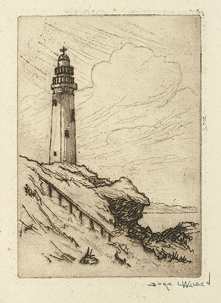 File:Dora Wilson - Unidentified light house on a cliff.jpg