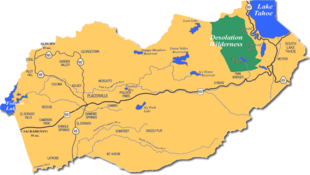 Mappa della Contea di El Dorado con l'indicazione delle principali strade ed autostrade