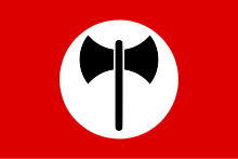 Flag of Ordine Nuovo, with whom Freda was affiliated. Flag of Ordine Nuovo.svg