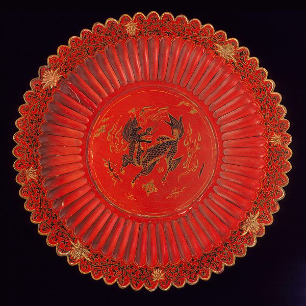 File:Footed Tray in the Form of a Chrysanthemum with a Fantastic Animal (Kirin in Japanese) LACMA M.81.188.jpg