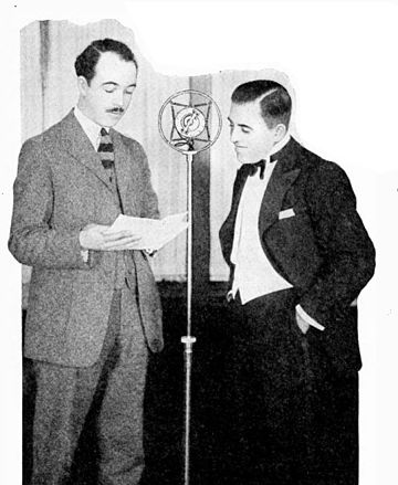 Bandleader George Olsen (right) being interviewed at WJZ in 1926.