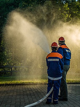 German firefighters at a fire drill