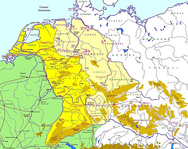 The campaigns of Tiberius, Ahenobarbus, and Saturninus in Germania between 6 BC and 1 BC