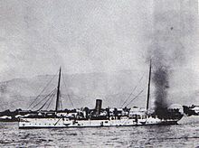 The Crete-a-Pierrot with her stern on fire during the battle Haitian ship Crete-a-Pierrot.jpg