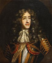 Portrait of the Duke of York as Lord High Admiral of England. In 1673, the Duke of York, who had converted to the Church of Rome, resigned as Lord High Admiral rather than take the anti-Catholic oath prescribed by the Test Act. Henry Gascar - James, Duke of York (Later King James II) as Lord High Admiral.jpg