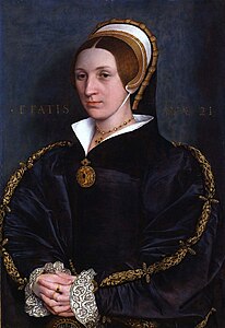 Bức chân dung "ETATIS SVA 21" thường được cho là Catherine Howard[64]