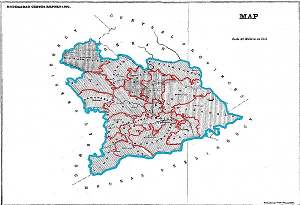Hyderabad State 1901 with Districts