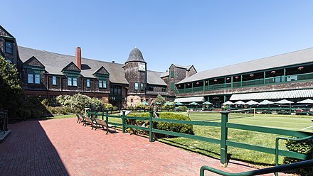 The 1879 Newport Casino in Rhode Island is a fine example of the shingle style.