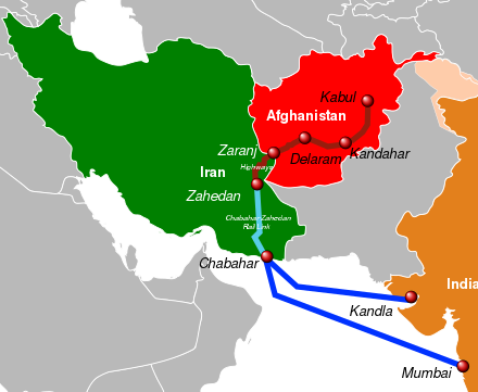 India-Iran-Afghanistan transport corridor map, which provides access to Chabahar Port in Iran.