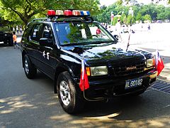 An Isuzu Rodeo patrol car at the Military Police School of the ROCMP.