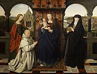 Jan van Eyck, La Virgen con el Niño, con santos y donante cartujo