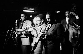 The Jazz Messengers of 1985, from left: Jean Toussaint, Terence Blanchard, Donald Harrison, and Lonnie Plaxico Jas Messengers01.JPG