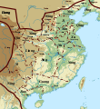 L'empire des Jin occidentaux et ses provinces après la réunification, dans les années 280, avec la localisation des principaux peuples non-Han établis dans l'empire où sur ses marges.