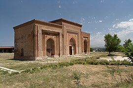 Karakhanid mausoleum nearby minaret.