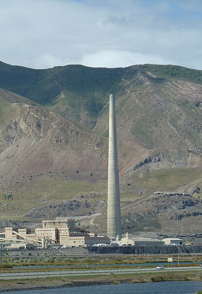 Kennecott Utah Copper's Garfield Smelter, with Interstate 80 in the foreground
