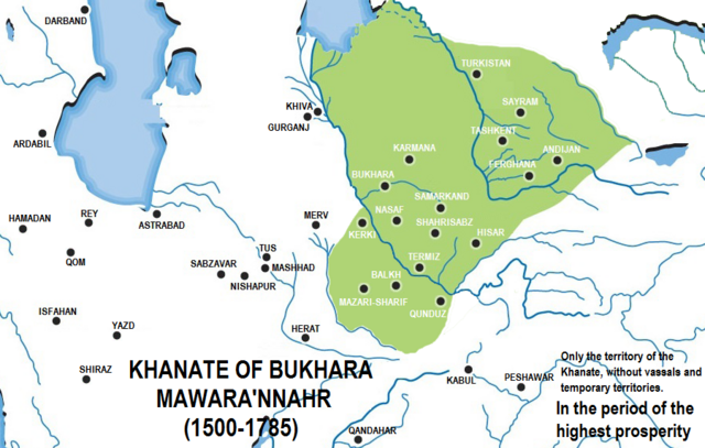 Buxara xanlığı (yaşıl rəngdə).1600-ci illər.