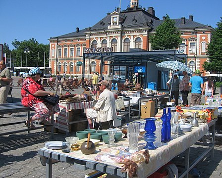 A flea market on the Kuopio Market Square in Finland