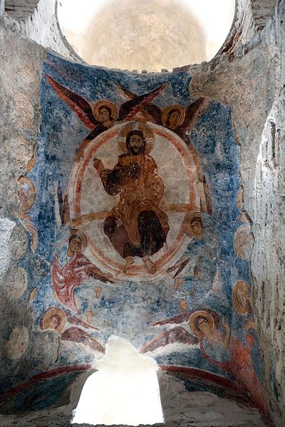 File:La cattolica di stilo, interno, affreschi, ascensione del 1190 ca, su una più antica.jpg