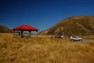 Camping shelter at Lake Tennyson Lake Tennyson (25725365350).jpg