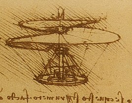 Flugschraube: Skizze von Leonardo da Vinci, um 1490
