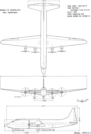 3-view line drawing of the Lockheed XR6O-1 Constitution