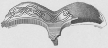 Black and white drawing of the: Lokrume helmet fragment