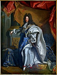 Louis XIV, Roi de France, modello de Hyacinthe Rigaud à partir duquel fut réalisé le Portrait de Louis XIV en costume de sacre (1701, musée Condé). (définition réelle 2 085 × 2 704)