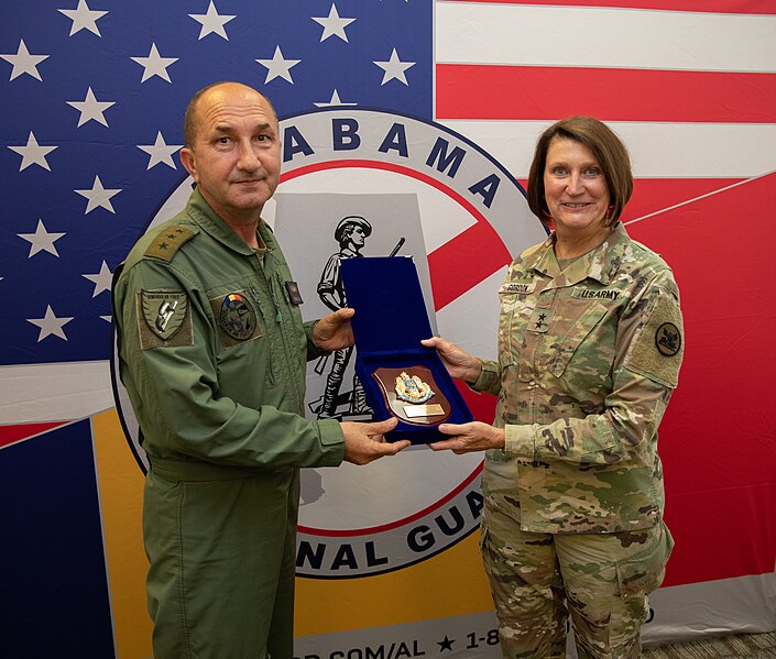 File:Lt. Gen. Viorel Pană and Maj. Gen. Sheryl Gordon exchange gifts, 29 June 2023.jpg