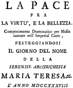 Title page of the libretto from 1738 (music by Luca Antonio Predieri)