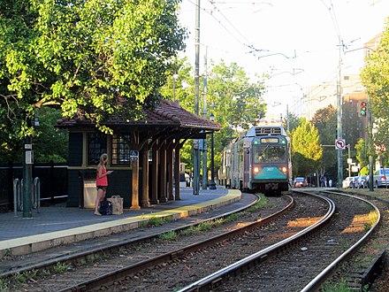 The C line pulls in to Coolidge Corner