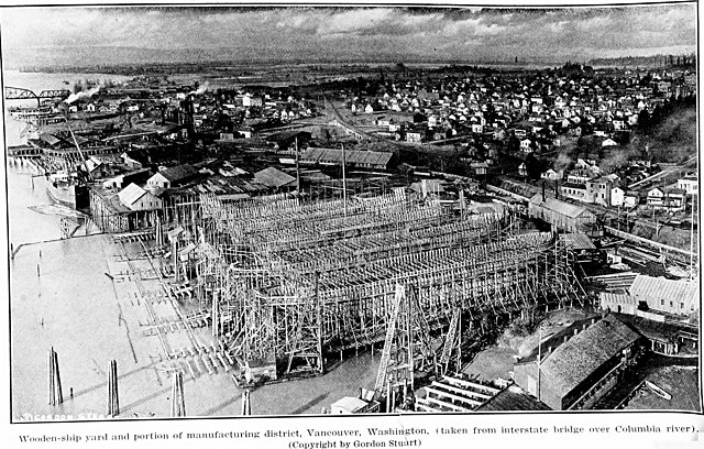 Wooden shipyard in Vancouver, 1918