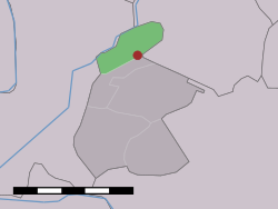 Das Dorf (dunkelrot) und das statistische Viertel (hellgrün) von Berkmeer in der Gemeinde Koggenland.