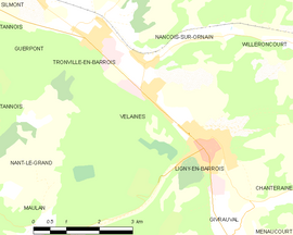 Mapa obce Velaines