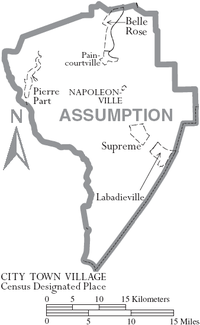 Map of Assumption Parish, with municipal labels