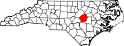 Harta statului Carolina de Nord indicând comitatul Johnston