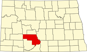 Karte von North Dakota mit Hervorhebung von Morton County